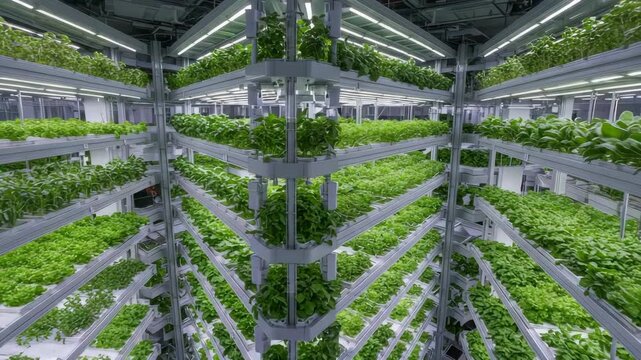 Vertical Farm With Lush Green Plants Under Bright Lights