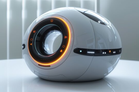 Futuristic spherical scanner with illuminated interface technology white - Powered by Adobe