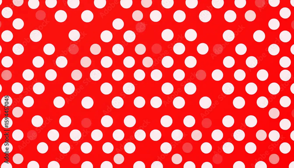 Poster a bold and classic red background adorned with a repeating pattern of white polka dots creates a che