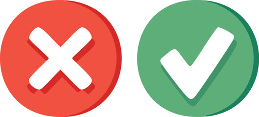 Obraz premium Green checkmark and red cross icons representing yes, no, right, and wrong vector web symbols