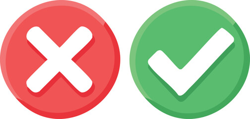 Obraz premium Green checkmark and red cross icons representing yes, no, right, and wrong vector web symbols