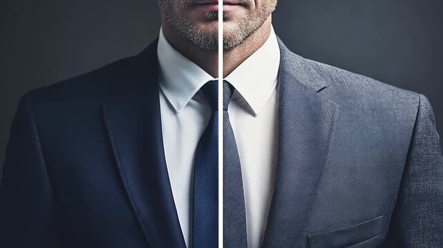 Businessman split image, dark and light suits