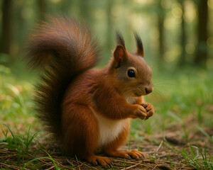 Fototapeta premium Cute Red Squirrel in Forest – High Resolution Wildlife Photo