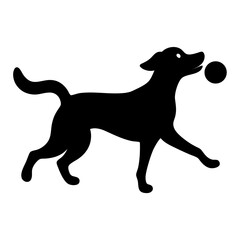 Silhouette of a dog playing fetch on a white background