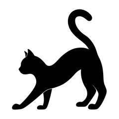 Elegant silhouette of a cat stretching on a white background