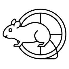 Line art of a hamster running in a wheel