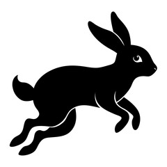 Simple silhouette of a rabbit hopping against a white background