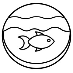 Simple line art of a fish swimming in a bowl