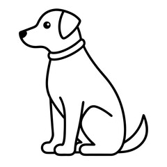 Simple line art of a dog sitting obediently with a collar