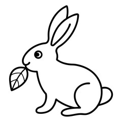 Simple line art of a rabbit enjoying a carrot with a leaf
