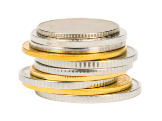 stack of silver and gold coins isolated on white background PNG, AI GENERATED