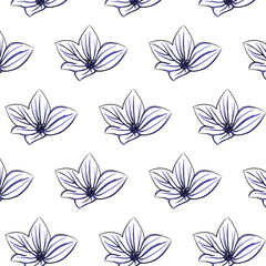 Balloon Flower or Platycodon grandiflorus flower Seamless Pattern Hand drawn vector line art, Black and Blue Flower isolated in white. Beautiful design for textile, wallpaper, wrapping paper