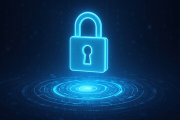 Digital Padlock Symbolizing Data Privacy Above Holographic Interface Technology Security Digital Futuristic Concept