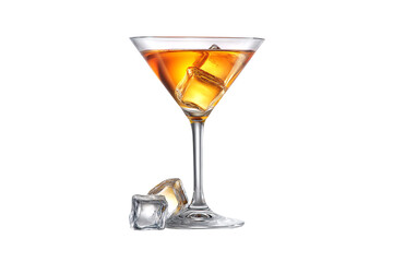 Amber cocktail in martini glass isolated on transparent background