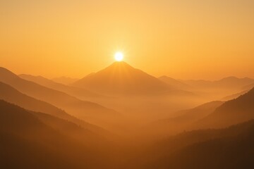 Golden Sunrise Over Misty Mountains Nature Landscape Serene Environment Symbolic of New Beginnings