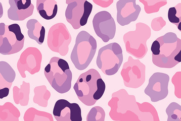 Fototapeta premium Light pink leopard print pattern, soft pink and lavender colors, seamless repeat, flat vector illustration, minimal shapes, clean lines, modern vector style.