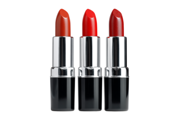 Three red lipsticks isolated on transparent background