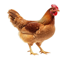 Fototapeta premium A detailed illustration of a brown hen with a red comb and wattle standing gracefully isolated on transparent background
