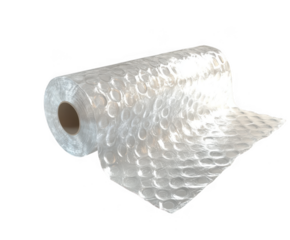 Roll of clear plastic bubble wrap with air pockets for packaging and protection isolated on transparent background