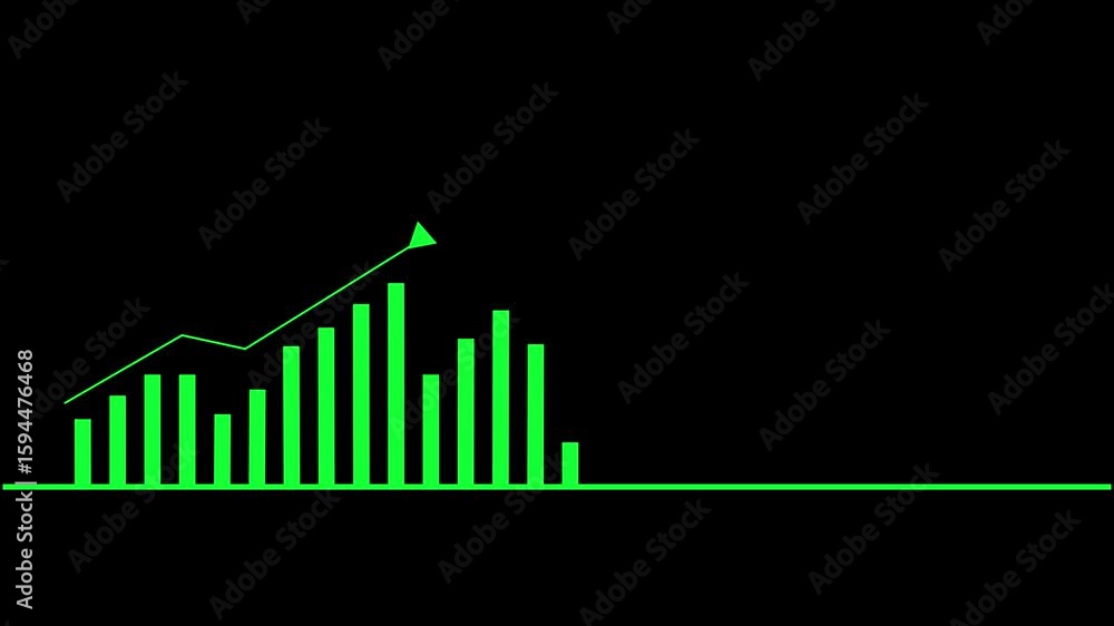 Aufkleber looping financial data visualization with green bar chart for business and marketing presentations. 