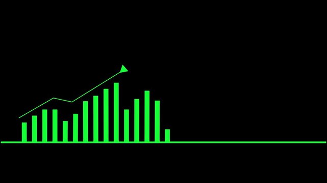 Looping financial data visualization with green bar chart for business and marketing presentations. Green bar graph animation ascending growth chart success progress upward trend motion graphics.