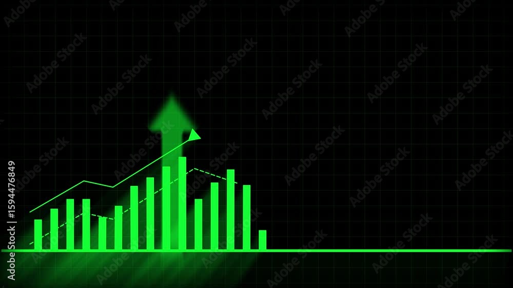 Poster smooth looping animation of green bar graph for digital marketing and technology presentations. anim