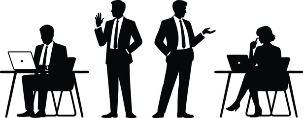 Silhouetted Business People Working Presenting and Using Laptops