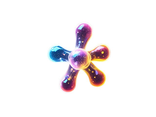 Abstract Glowing Iridescent Organic Shape with Colorful Particles on Black
