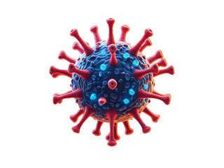 Scientific 3D illustration of a virus particle, resembling coronavirus, on a black background.