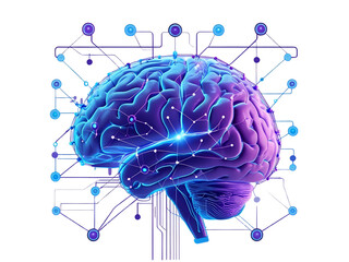 Futuristic glowing human brain with neural network connections, concept of artificial intelligence and innovation.