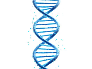 Abstract blue DNA double helix structure with glowing particles on a black background