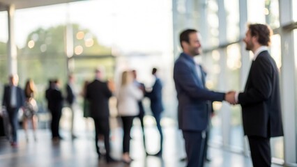 Blurred Executive Meet and Greet — Formal business introductions at a corporate function
