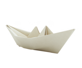 A classic beige paper origami boat sailing on an imaginary sea isolated on transparent background