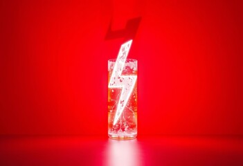 Electric energy drink shadow, lightning bolt shape on red background, power, drink
