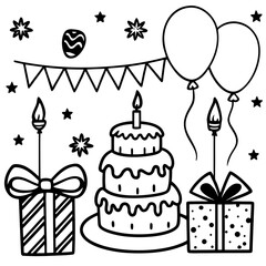 Minimalist Birthday Icons Pack Line Art Style