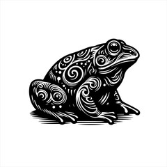 Ornate Black and White Frog Illustration 1.