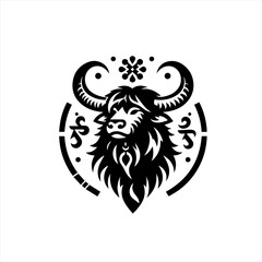 Obraz premium Stylized Black and White Buffalo Head Emblem.