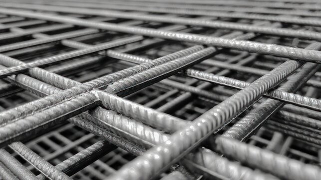 Close-up view of steel reinforcing mesh