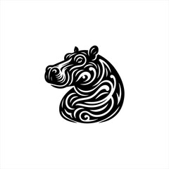 Stylized Black and White Hippopotamus Head Logo.
