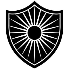 Obraz premium Sun Ray Shield Icon Vector – Generative AI & Linocut Silhouette Design