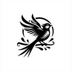 Obraz premium Stylized Black Bird in Flight on Branch.