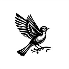 Obraz premium Stylized Black Bird Perched on Branch.