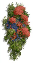 Detailed floral arrangement of roses, hydrangeas, and greenery.