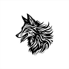 Stylized Black Wolf Head Tribal Design.