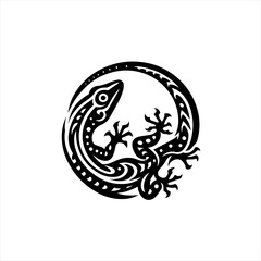 Tribal Gecko Lizard Circular Tattoo Design.