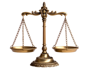Classic Brass Scales of Justice, Centered Front View, Transparent PNG