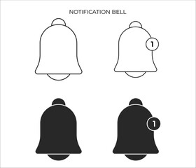 A bell icon representing notifications or alerts, with options for outline or solid fill, and an unread count badge.