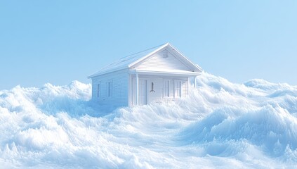 White house on a textured, snowy landscape.
