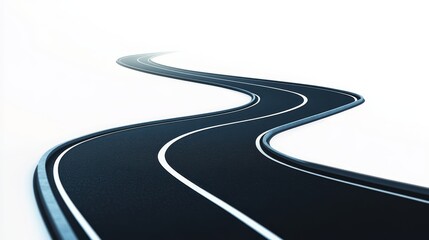 42.A winding roadway with a clean, minimalist style, featuring sharp curves and smooth gradients. The illustration is isolated against a white background, ideal for representing infographics or