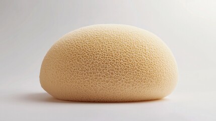 A soft, beige sponge with an elegant, smooth surface and rounded edges. The beige color gives the sponge a neutral, clean aesthetic. isolated on white background. 